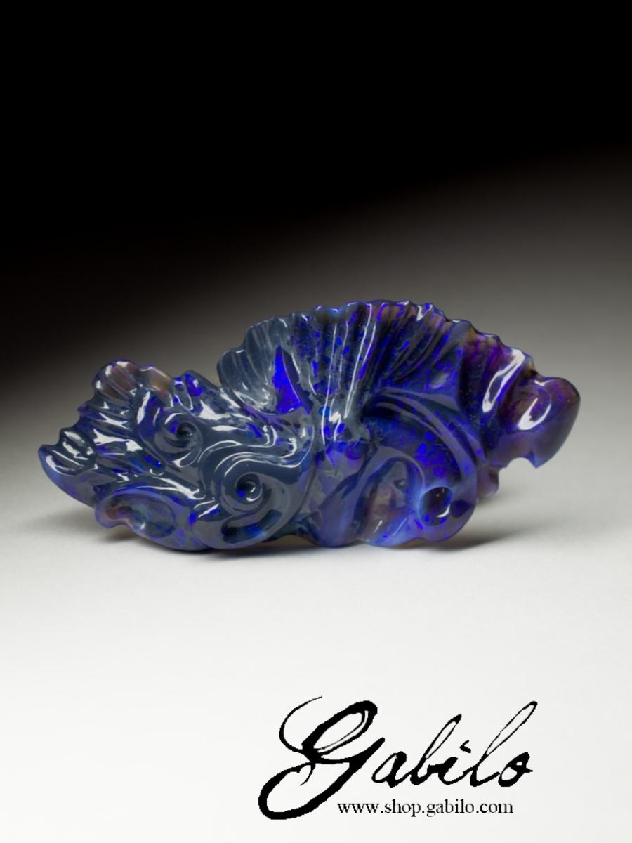 Schwarzer Opal und Phoenix-Vogelschnitzerei für Halskette Kobaltblau 68 Karat (Art nouveau) im Angebot