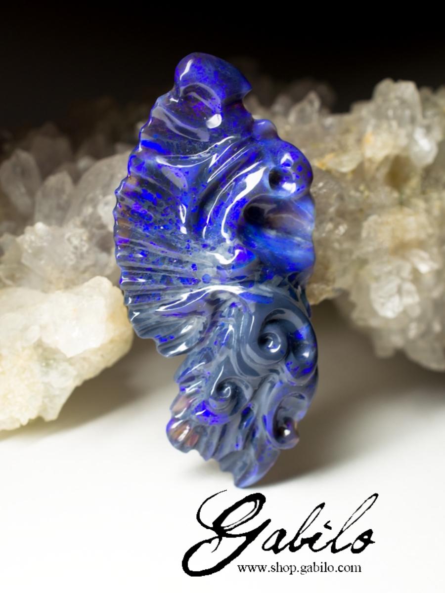 Schwarzer Opal und Phoenix-Vogelschnitzerei für Halskette Kobaltblau 68 Karat (Gemischter Schliff) im Angebot