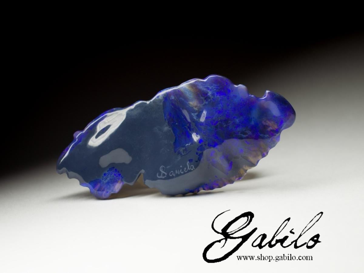 Art Nouveau Black Opal Phoenix bird Carving for necklace Cobalt Blue 68 carats For Sale