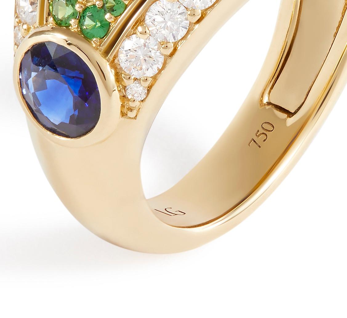 Femenino o masculino 1,70 quilates Ópalo negro Zafiro azul Diamante tsavorita Anillo de cóctel de oro de 18 quilates en venta