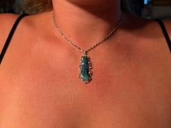 Black Opal Boulder Freeform Diamond Necklace 18k White Gold