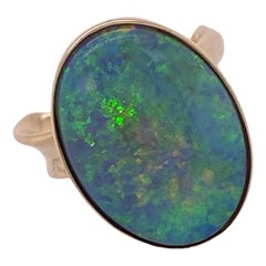 Vintage Black Opal Contemporary 14 Karat Yellow Gold Estate Ring