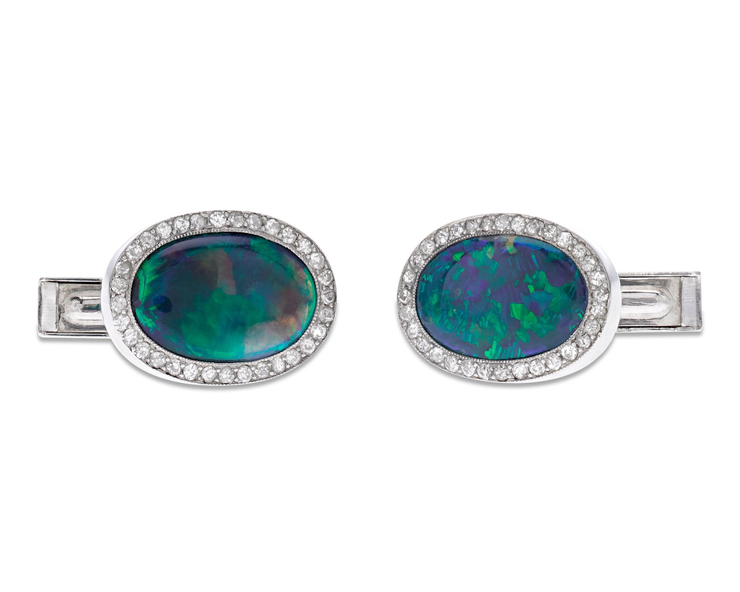 Black Opal Cufflinks, 7.00 Carat In Excellent Condition In New Orleans, LA