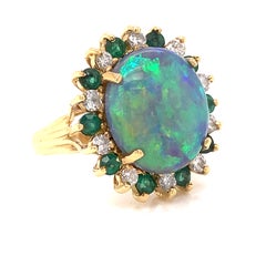 Black Opal, Diamond and Emerald Ring