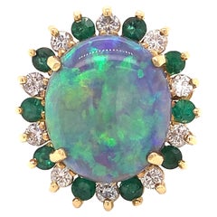Black Opal, Diamond and Emerald Ring