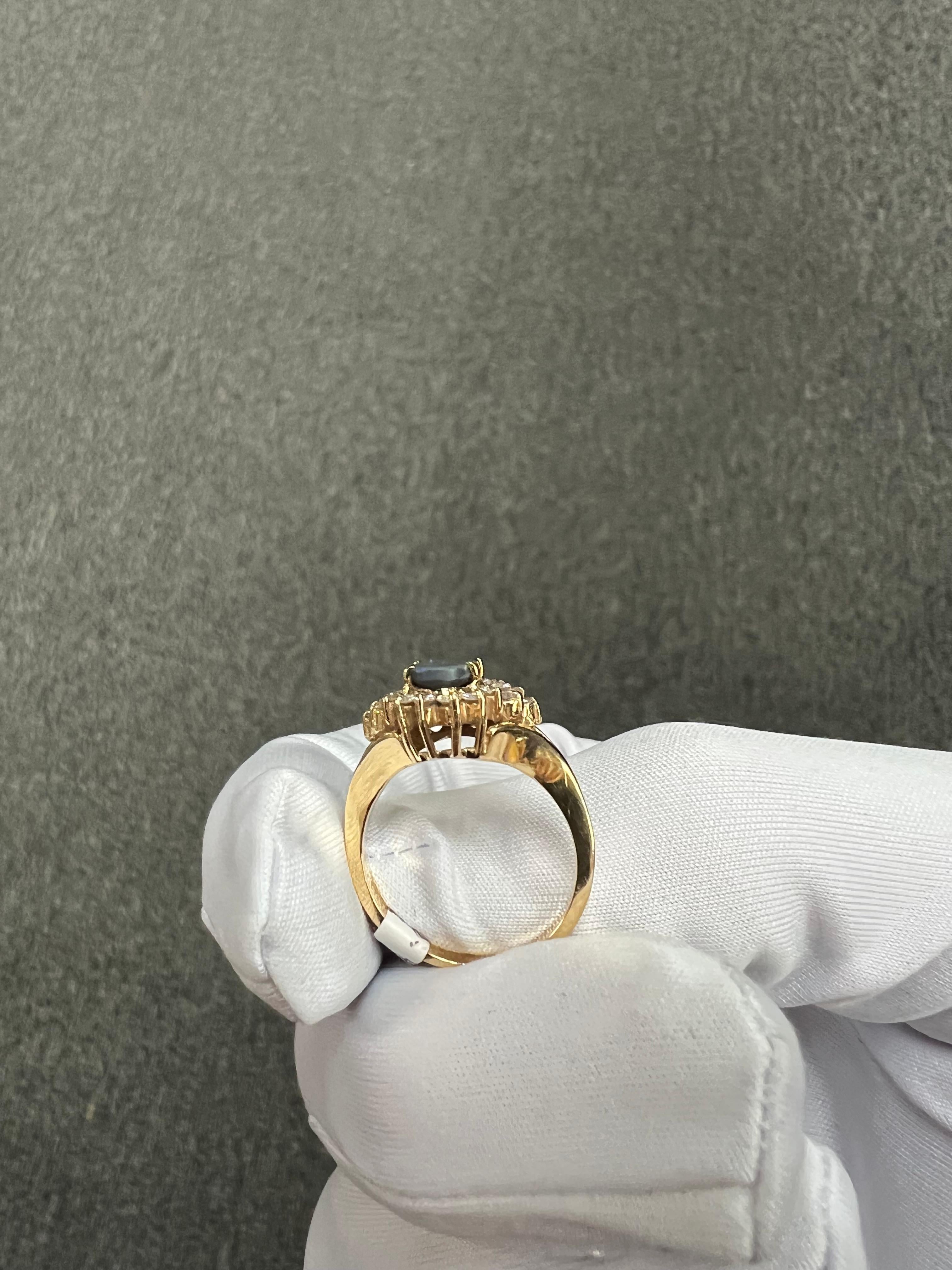 Black Opal Diamond Cluster 14k Yellow Gold Ring For Sale 8