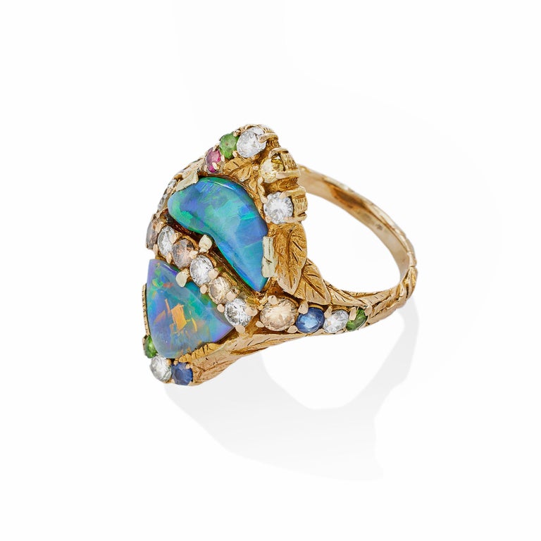 Black Opal, Diamond, Colored Diamond and Multi-Gem Ring For Sale at 1stDibs