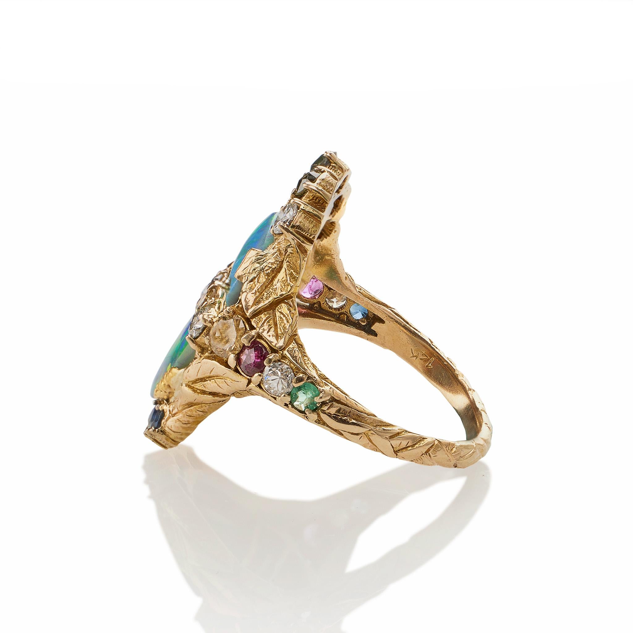 Black Opal, Diamond, Colored Diamond and Multi-Gem Ring In Excellent Condition In New York, NY