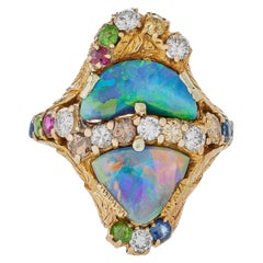 Antique Black Opal, Diamond, Colored Diamond and Multi-Gem Ring