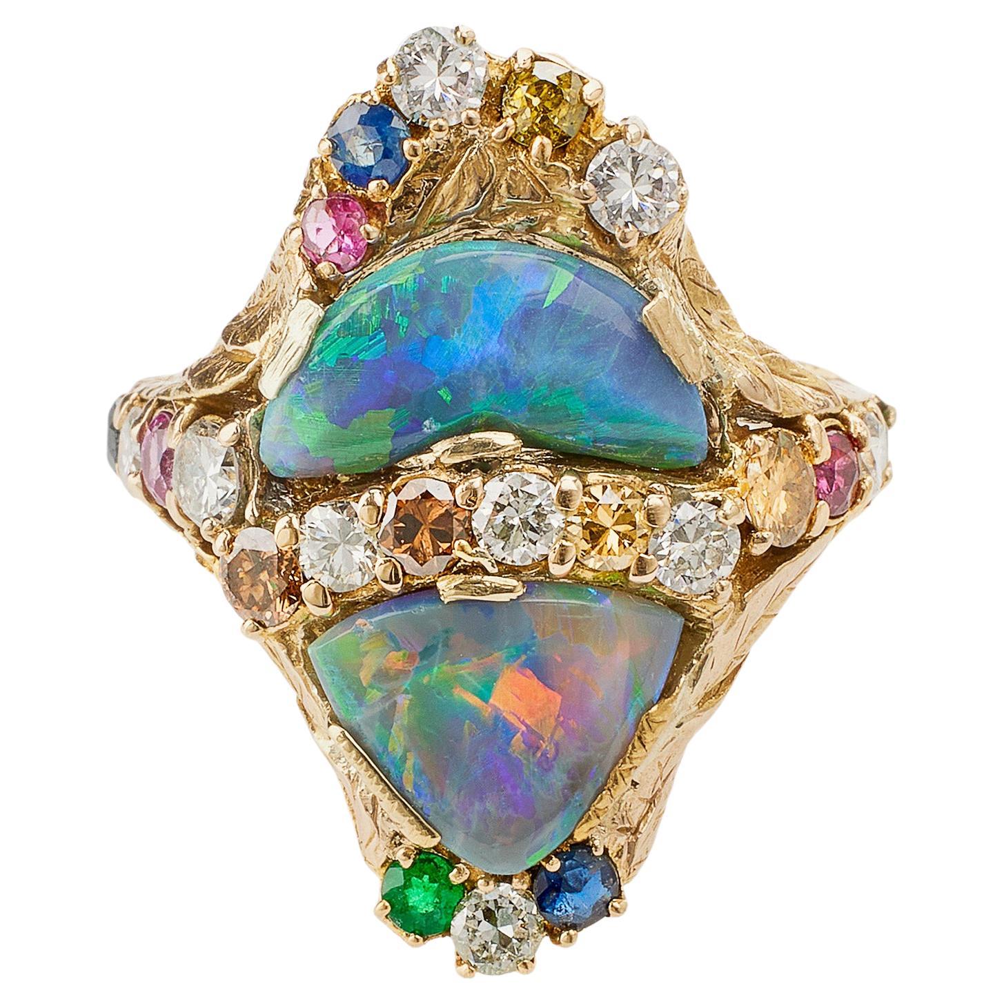 Black Opal, Diamond, Colored Diamond and Multi-Gem Ring