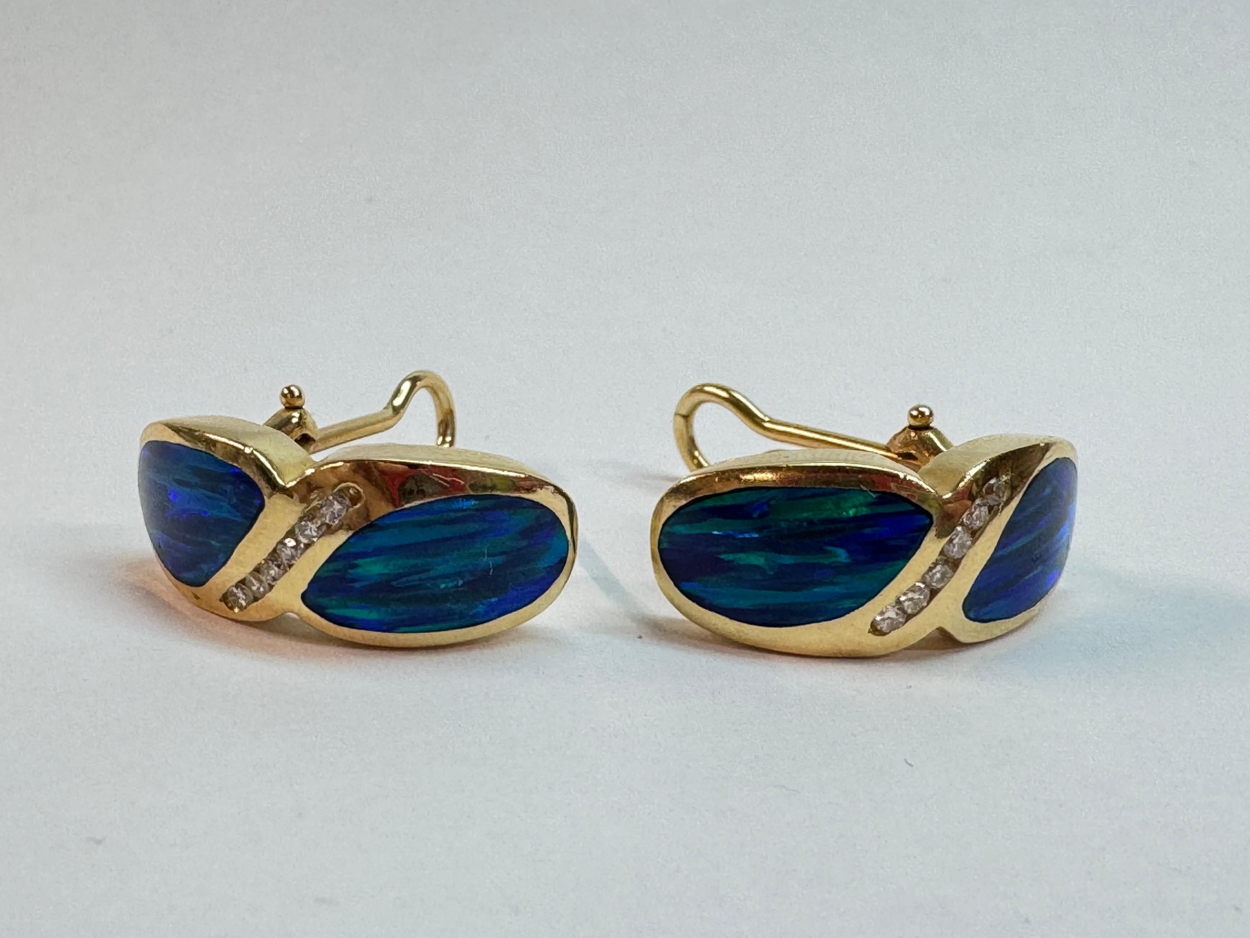 Women's or Men's Black Opal Diamond Earrings For Sale