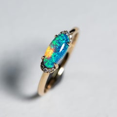 Black Opal & Diamond Engagement Ring 14k Yellow Gold
