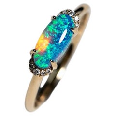 Black Opal & Diamond Engagement Ring 14k Yellow Gold