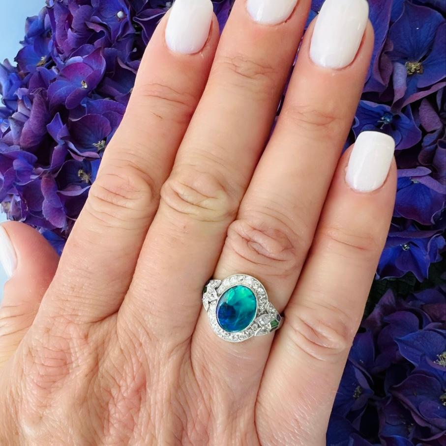Black Opal, Diamond & Gem-Set Ring In New Condition In San Francisco, CA