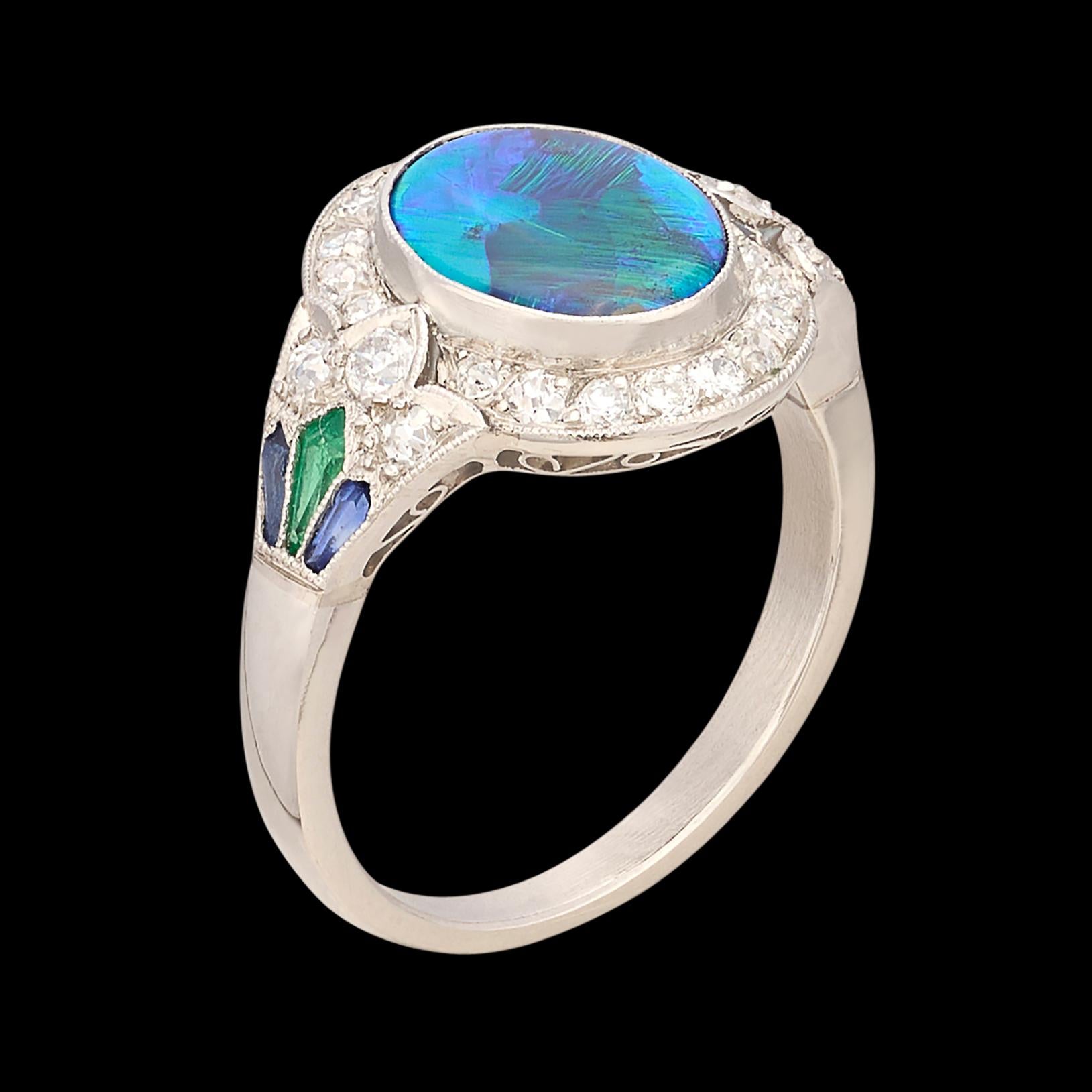 Women's Black Opal, Diamond & Gem-Set Ring
