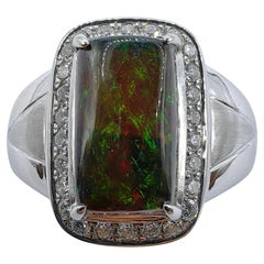 Black Opal & Diamond Halo Statement Cocktail Men's Ring in 18K White Gold
