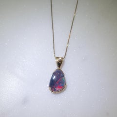 Black Opal, Diamond Pendant, Lightning Ridge, Australia, Vivid Red Flash