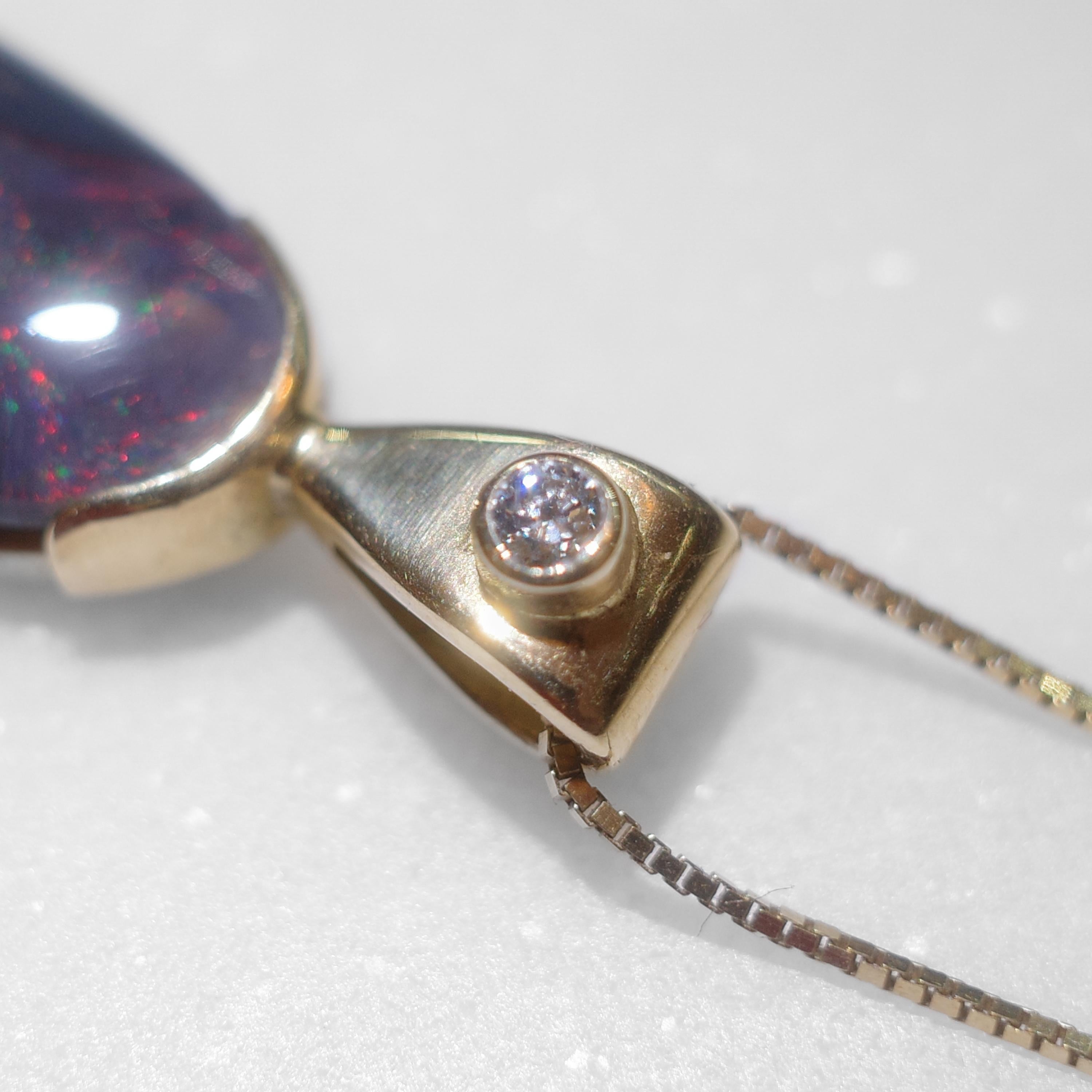 Opale noire, pendentif diamant, Lightning Ridge, Australie, Vivid Red Flash Neuf - En vente à Southbury, CT