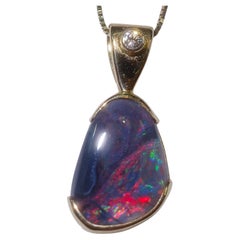 Black Opal, Diamond Pendant, Lightning Ridge, Australia, Vivid Red Flash