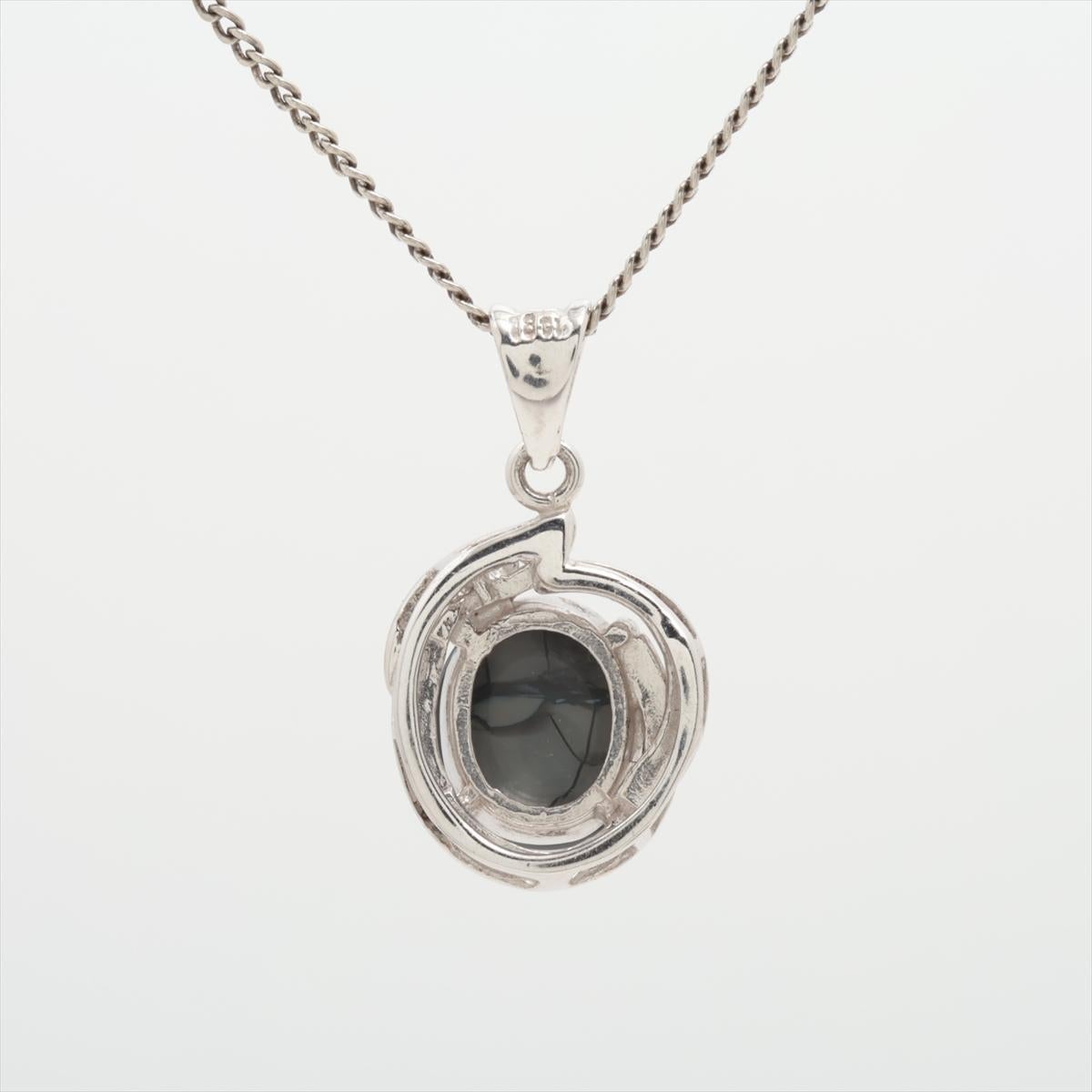 Black Opal Diamond Pendant. PT900 Platinum Opal Diamond Halo Pendant Necklace. In Good Condition For Sale In Port Charlotte, FL