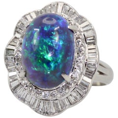 Black Opal  Diamond Platinum Ring