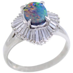 Black Opal Diamond Platinum Ring
