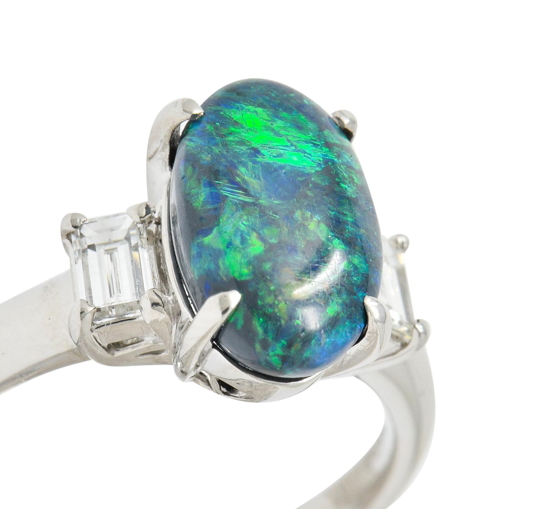 Black Opal Diamond Platinum Three-Stone Ring 4