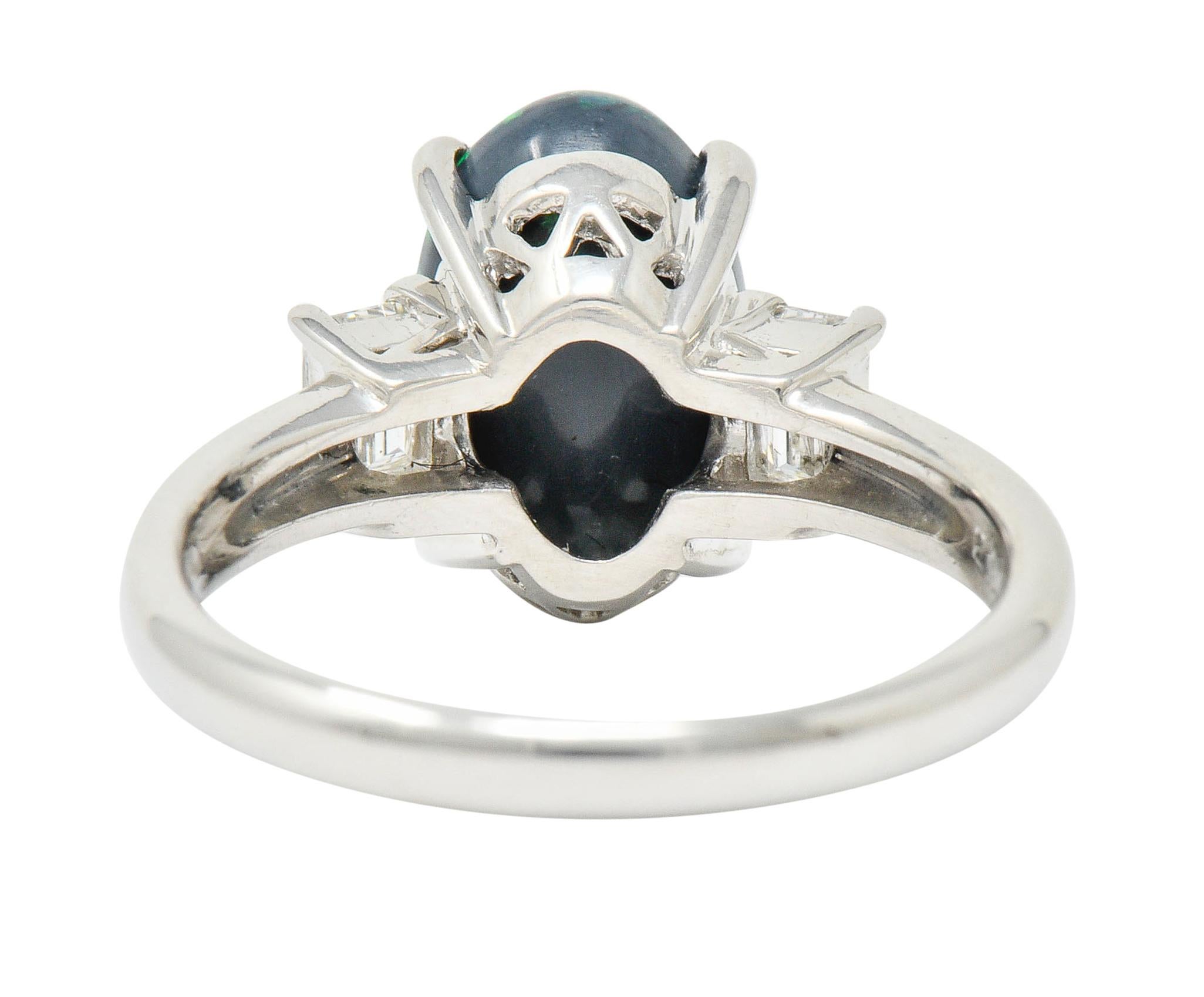 Cabochon Black Opal Diamond Platinum Three-Stone Ring