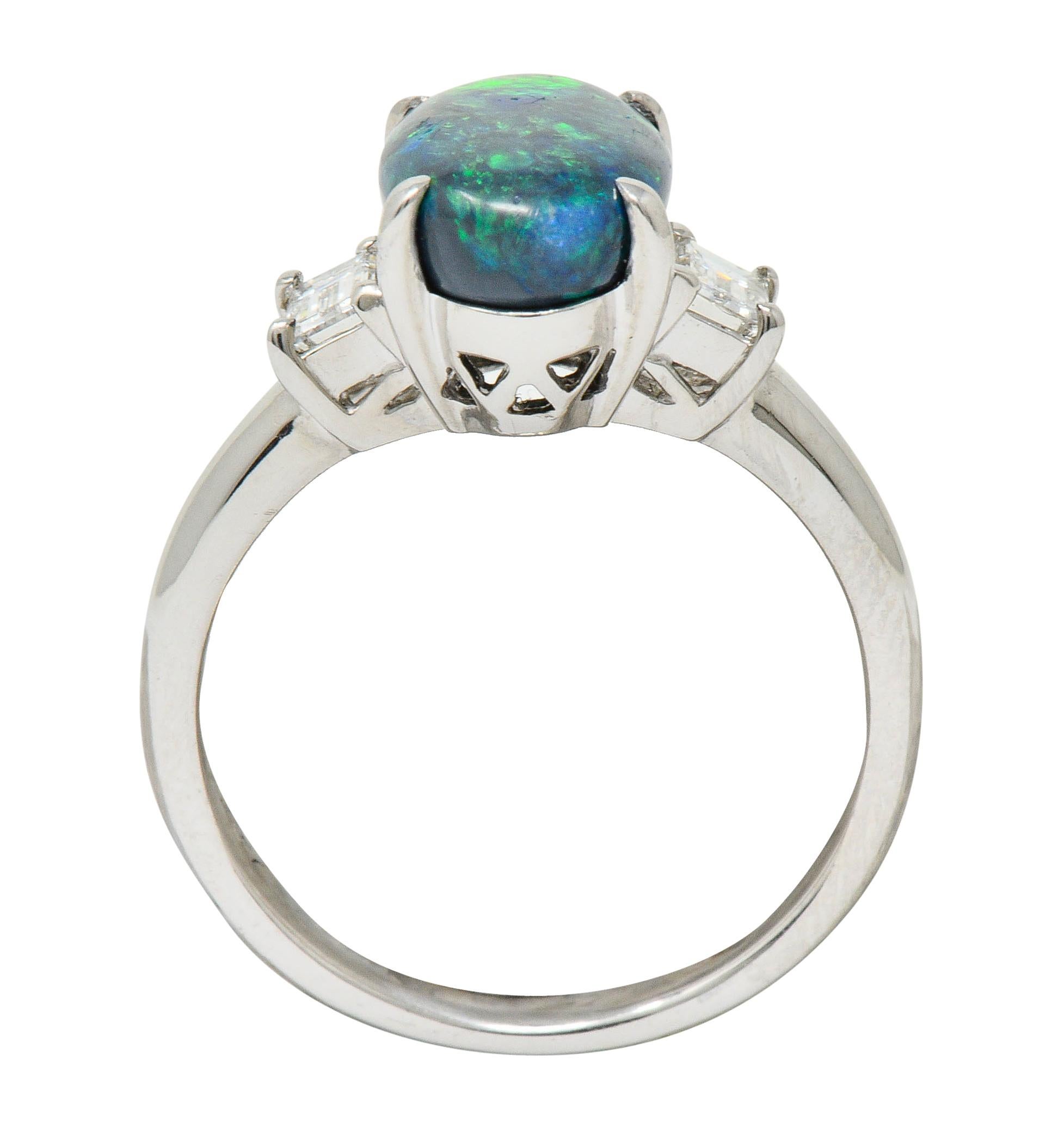 Black Opal Diamond Platinum Three-Stone Ring 1