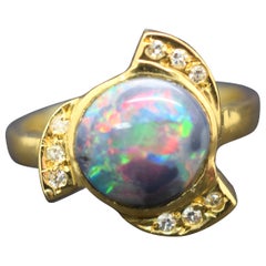 Black Opal Diamond Ring 18 Karat Lightning Ridge