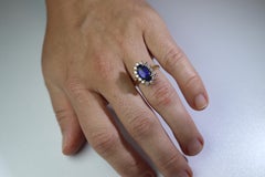 Black Opal Diamond Ring. 18k Yelow Gold Opal Diamond Halo Ballerina Ring Band.