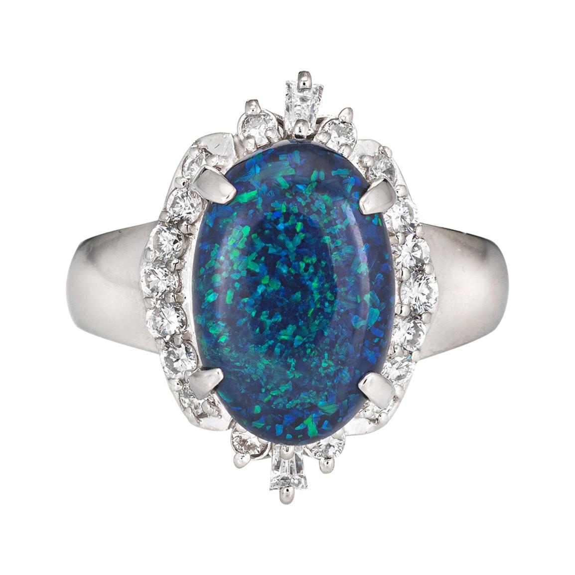 Opal Diamond Platinum "EastWest" Ring at 1stDibs