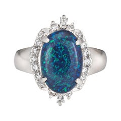 Vintage Black Opal Diamond Ring Estate Platinum Fine Gemstone Cocktail Jewelry