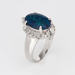 Black Opal Diamond Ring Estate Platinum Fine Gemstone Cocktail Jewelry