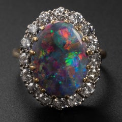 Black Opal & Diamond Ring from England Certified Untreated Australian