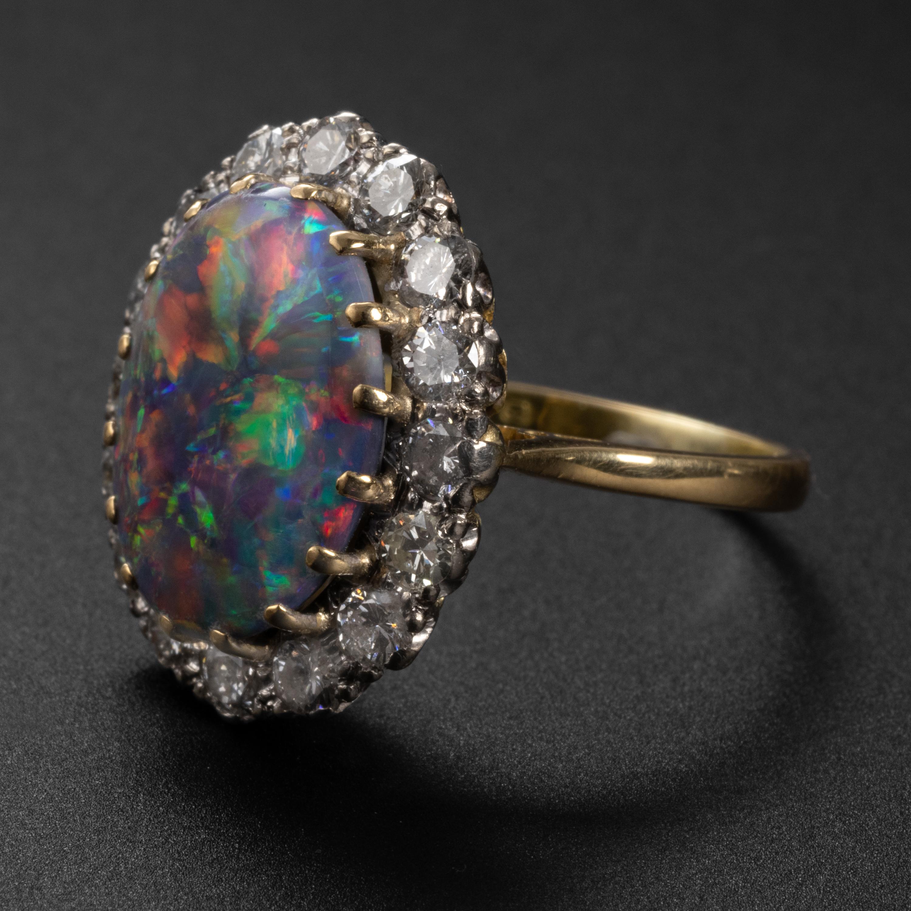 Victorian Black Opal & Diamond Ring from England Certified Untreated Australian