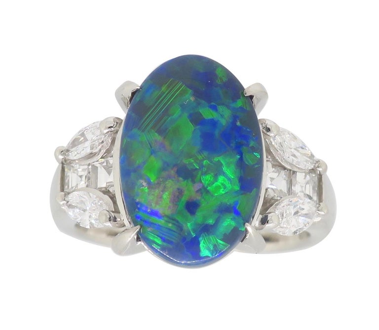 Black Opal and Diamond Ring Made in Platinum at 1stDibs