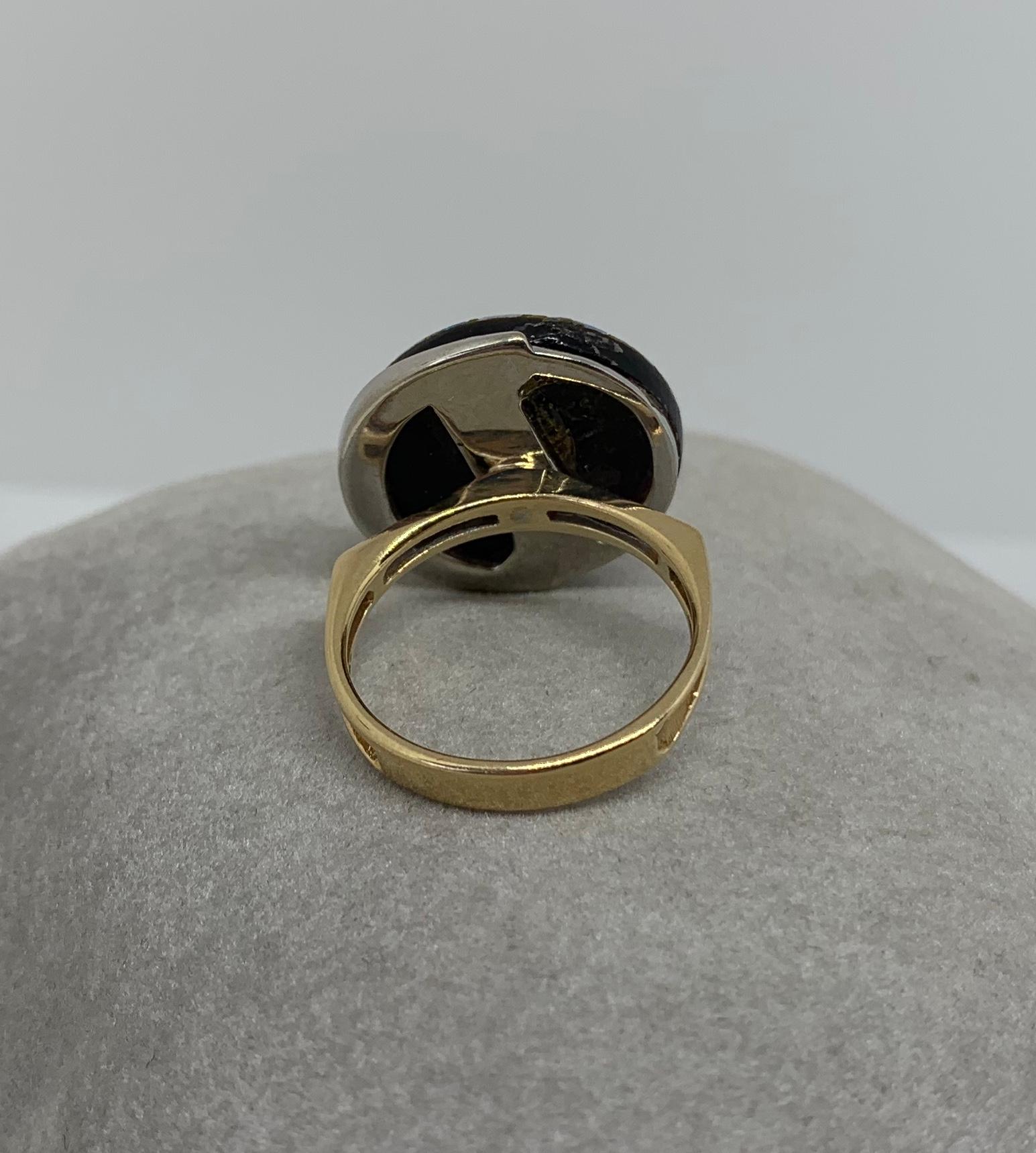 Bague rétro en or 14 carats avec opale noire et diamants, style Eames, mi-siècle moderne en vente 6