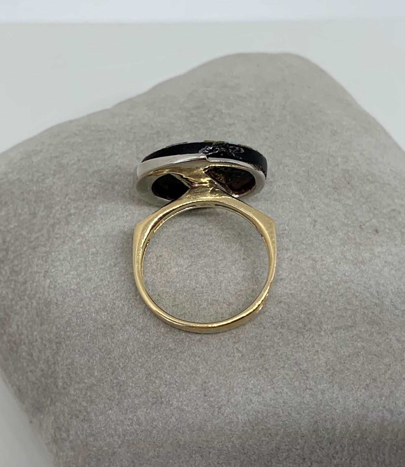 Black Opal Diamond Ring Mid-Century Modern 14 Karat Gold Eames Era Retro For Sale 8
