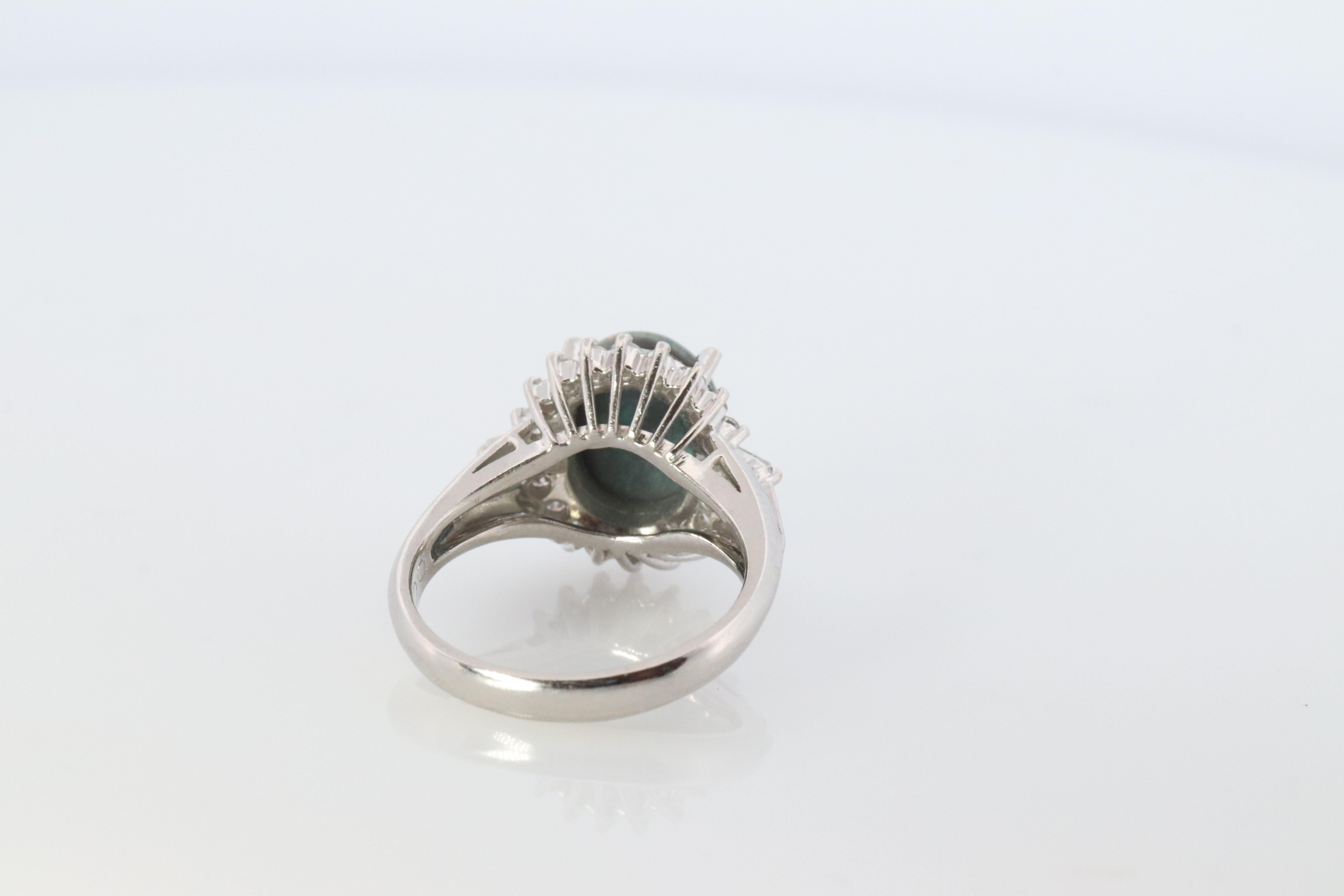 De las mujeres Anillo de diamantes con ópalo negro. PT900 Platino Ópalo Diamante Halo Anillo Bailarina Banda. en venta