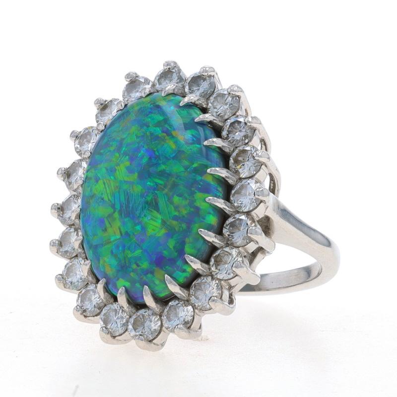 Schwarzer Opal Diamant Vintage Cocktail Ring 950 Oval Cabochon 10,60ctw Halo im Zustand ��„Hervorragend“ im Angebot in Greensboro, NC