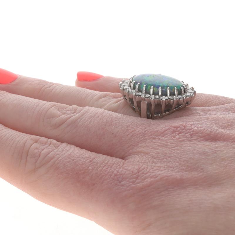 Schwarzer Opal Diamant Vintage Cocktail Ring 950 Oval Cabochon 10,60ctw Halo Damen im Angebot