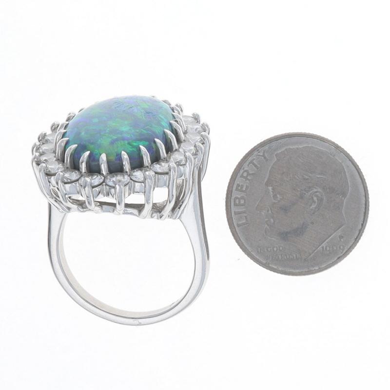 Schwarzer Opal Diamant Vintage Cocktail Ring 950 Oval Cabochon 10,60ctw Halo im Angebot 1