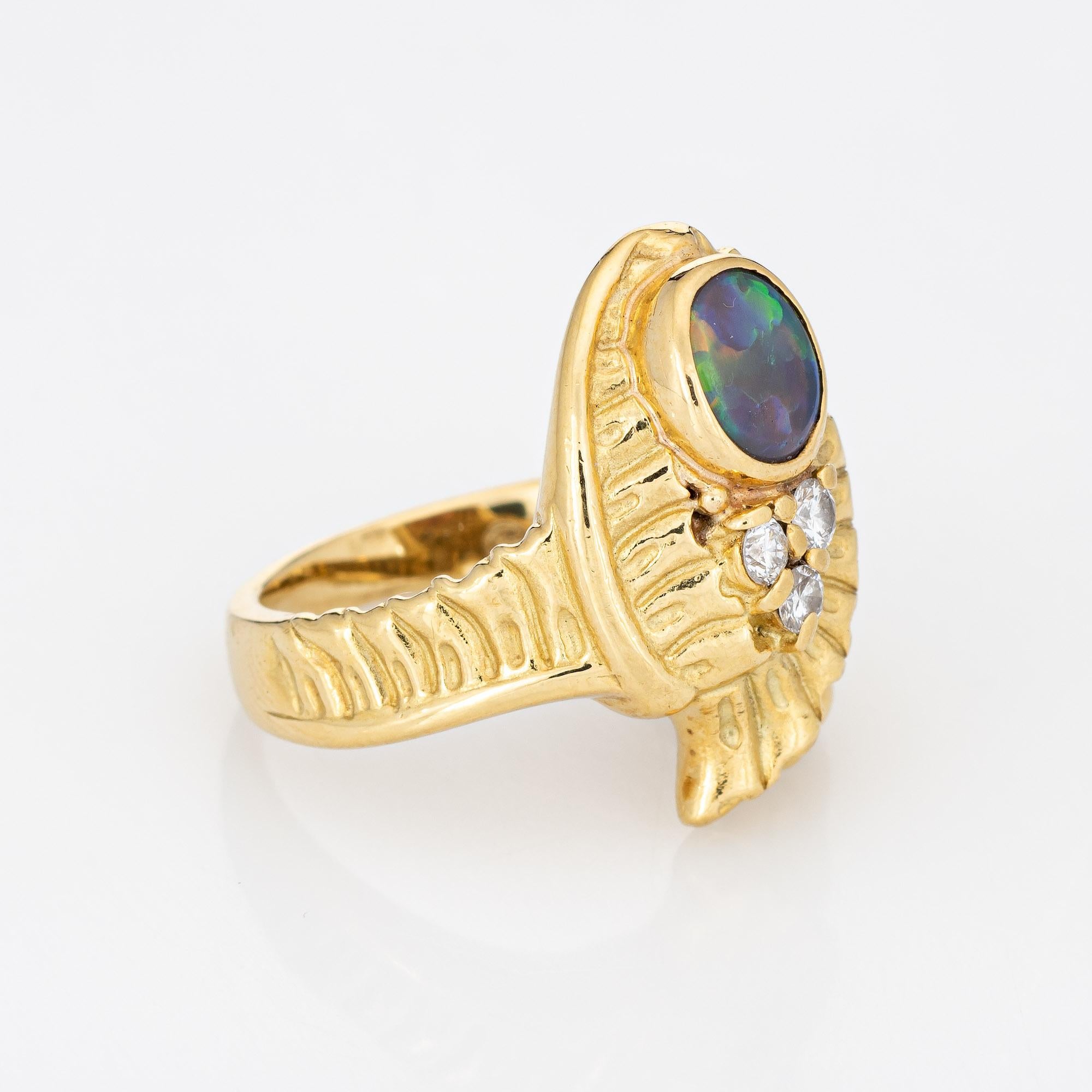 Modern Black Opal Diamond Vintage Ring 18k Yellow Gold Estate Fine Jewelry