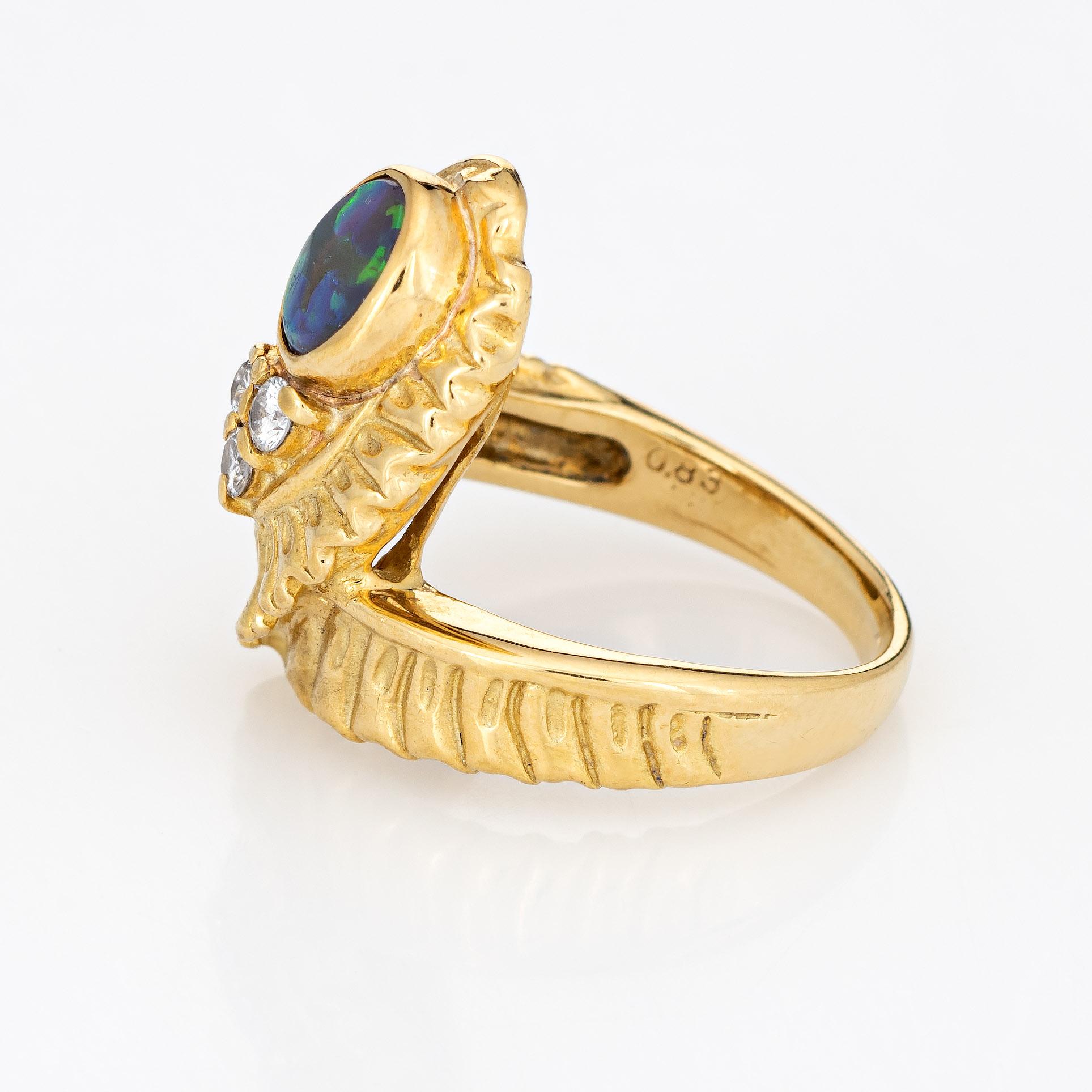 Cabochon Black Opal Diamond Vintage Ring 18k Yellow Gold Estate Fine Jewelry