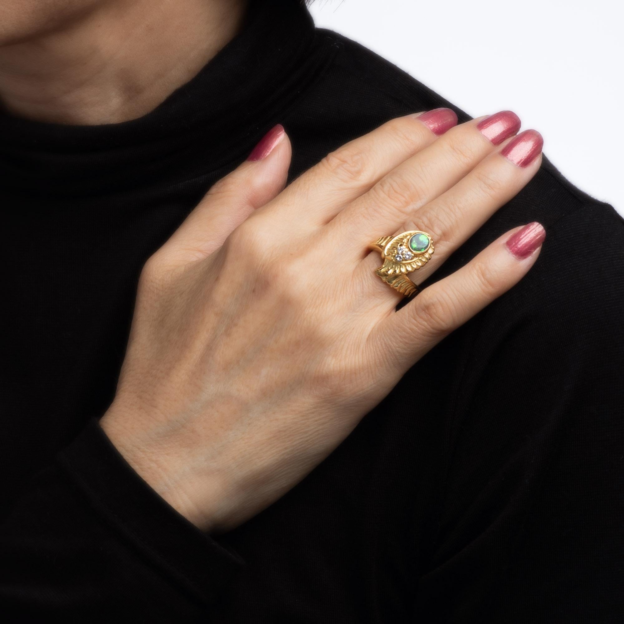 Women's Black Opal Diamond Vintage Ring 18k Yellow Gold Estate Fine Jewelry