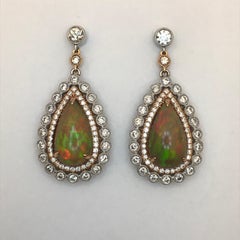 Black Opal Diamond White and Rose Gold Drop Earrings