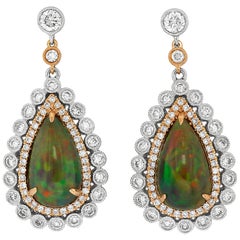 Black Opal Diamond White and Rose Gold Drop Earrings