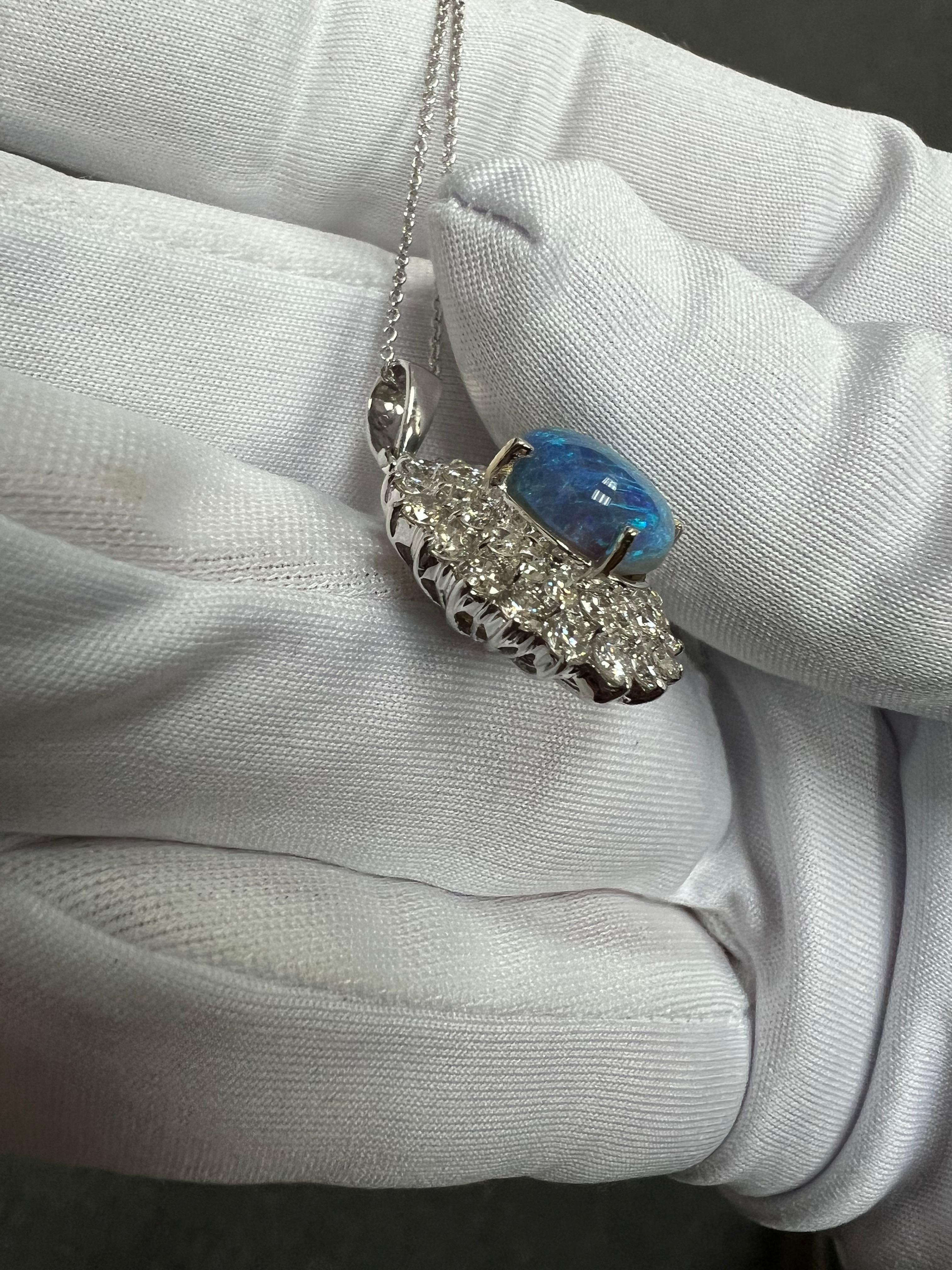 Black Opal Diamond White Gold Pendant Necklace For Sale 4