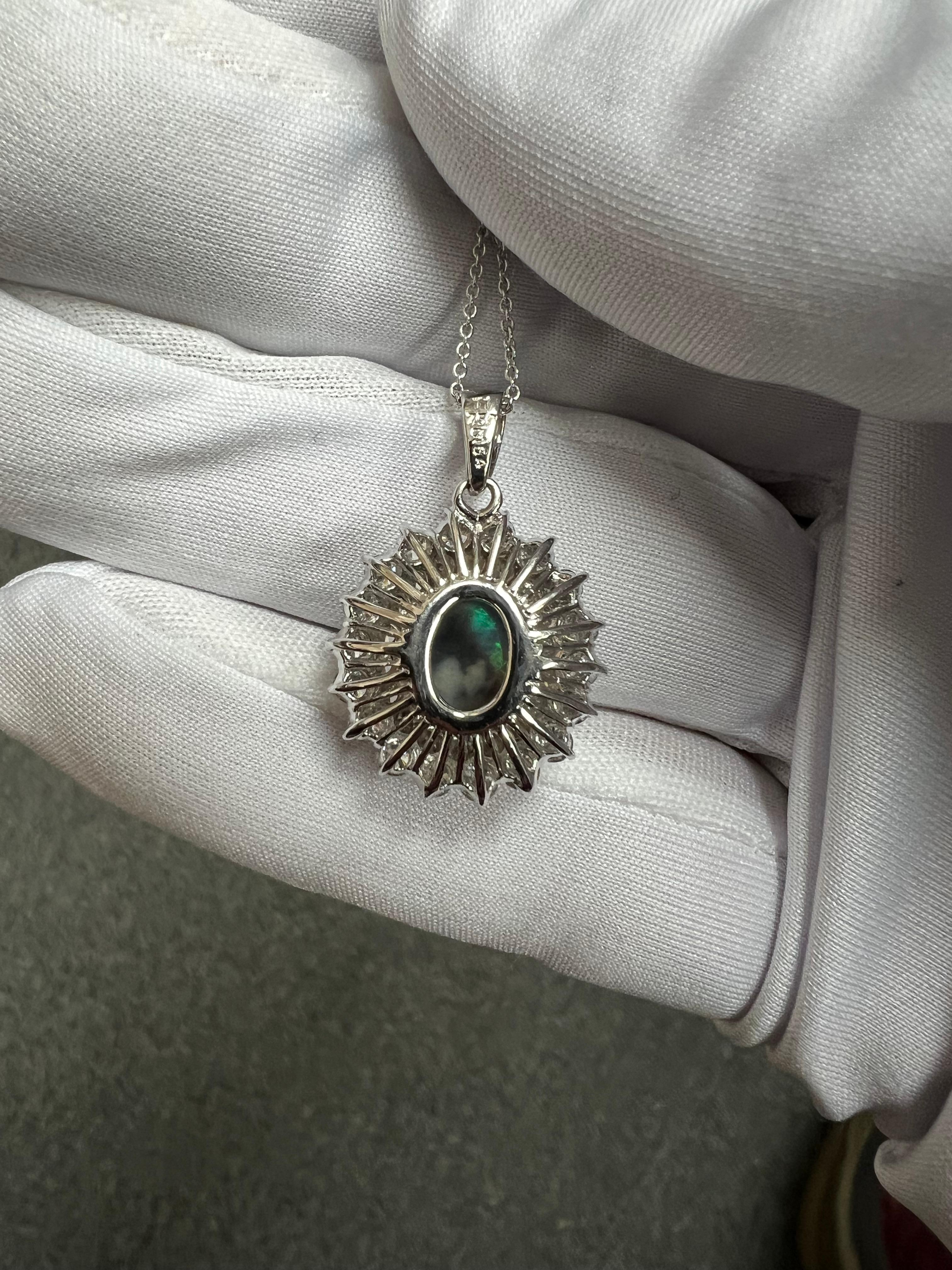 Black Opal Diamond White Gold Pendant Necklace For Sale 6